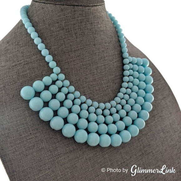 J. Crew Aqua Blue Graduated Ball Beaded Bib Necklace - Picture 2 of 8